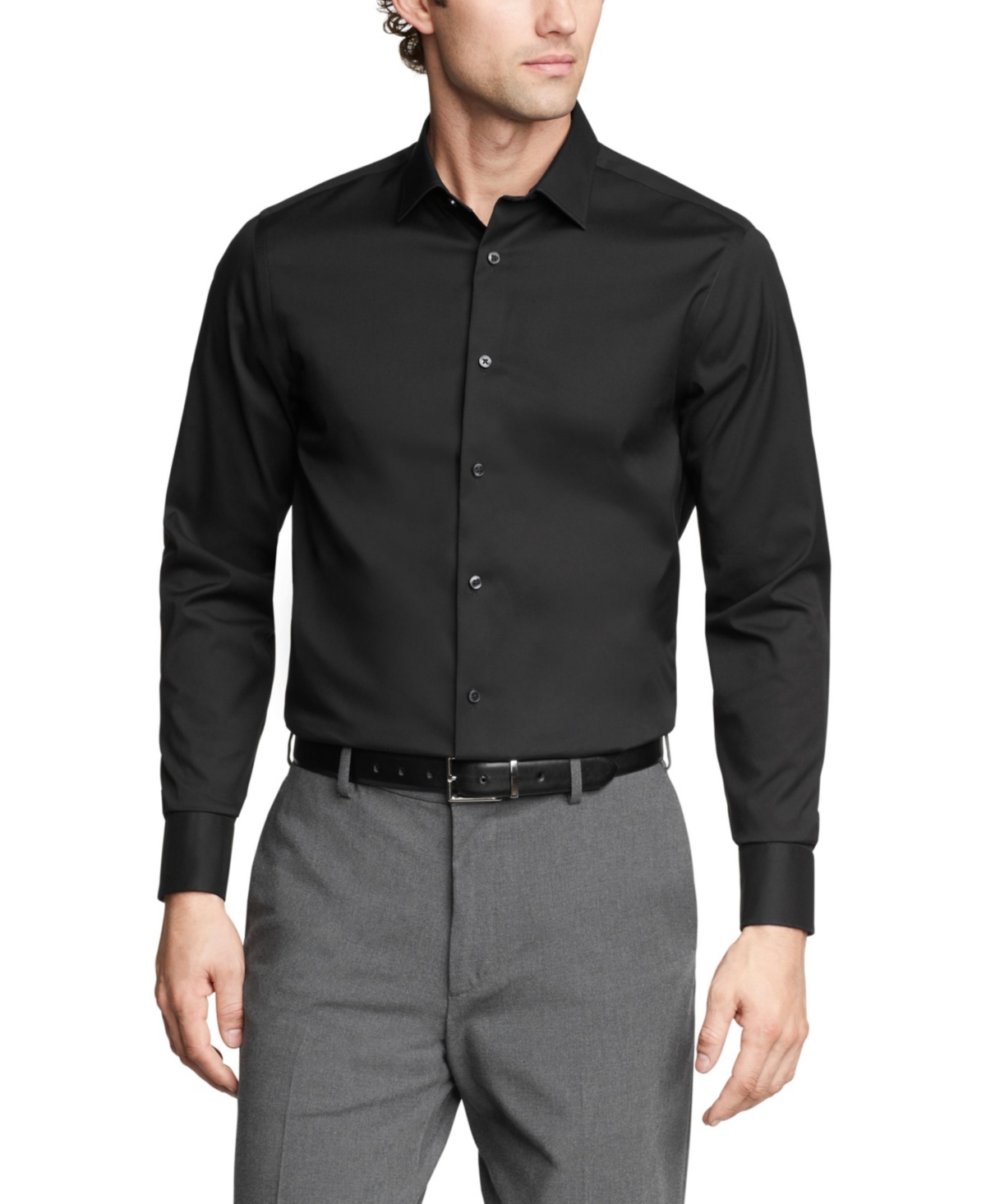 Shop Calvin Klein Men's Refined Cotton Stretch Regular Fit Dress Shirt In Black