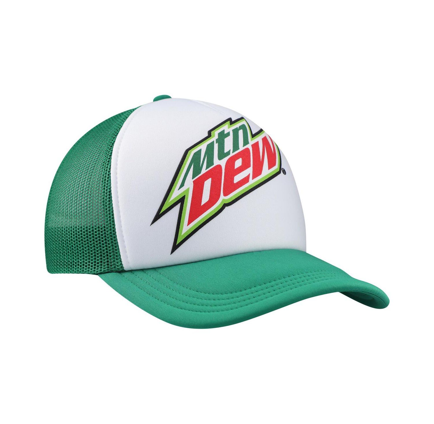 Men's White, Green Mountain Dew Foam Trucker Adjustable Hat