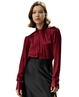 LILYSILK Women's Asymmetrical Embellished Pleats Silk Shirt