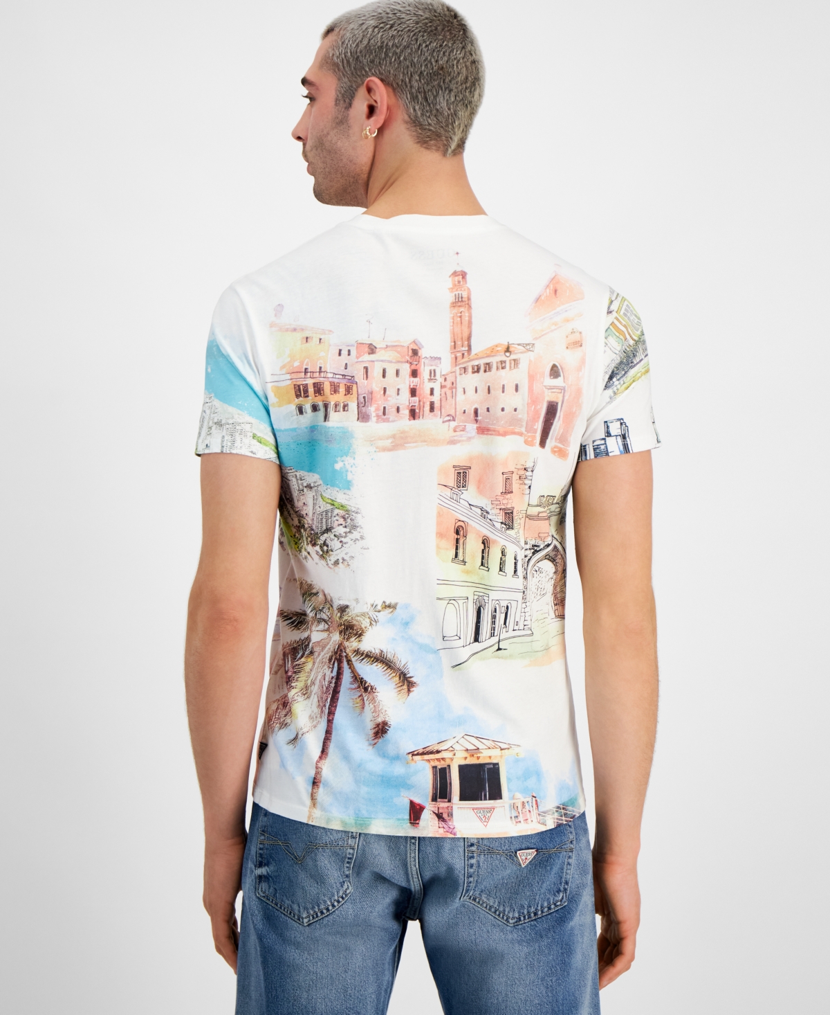 Shop Guess Men's Regular-fit Riviera Graphic T-shirt In Salt White Multi