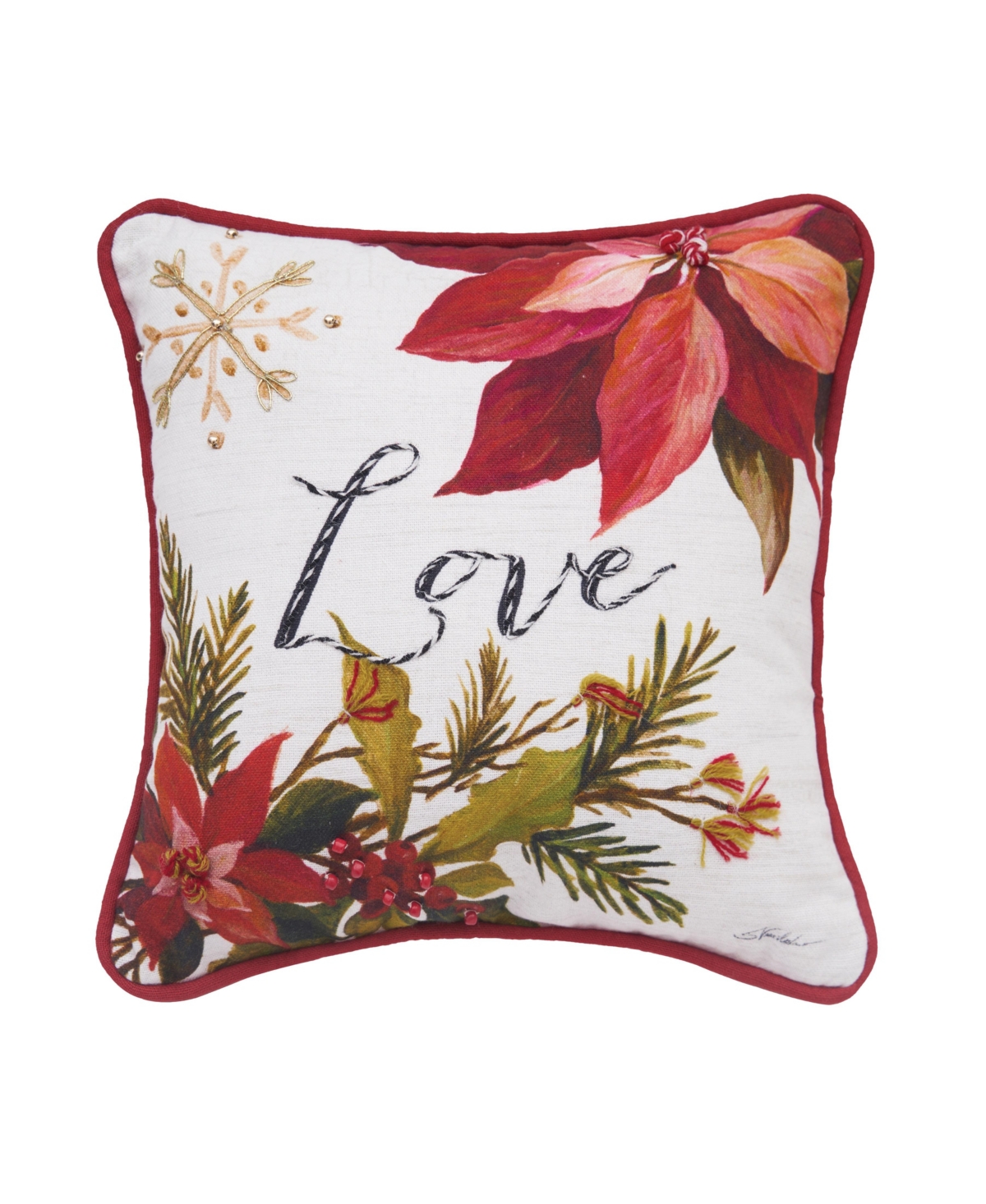 Love Poinsettia Small/Petite Christmas Accent Pillow, 10" x 10"