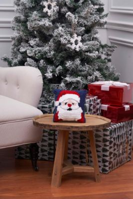 Christmas Santa Wishes Hooked Mini Blue Accent Pillow 8" x 8"