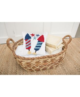 8" x 8" Fireworks Red White and Blue Hooked Americana July 4th Petite Size Accent Throw Pillow