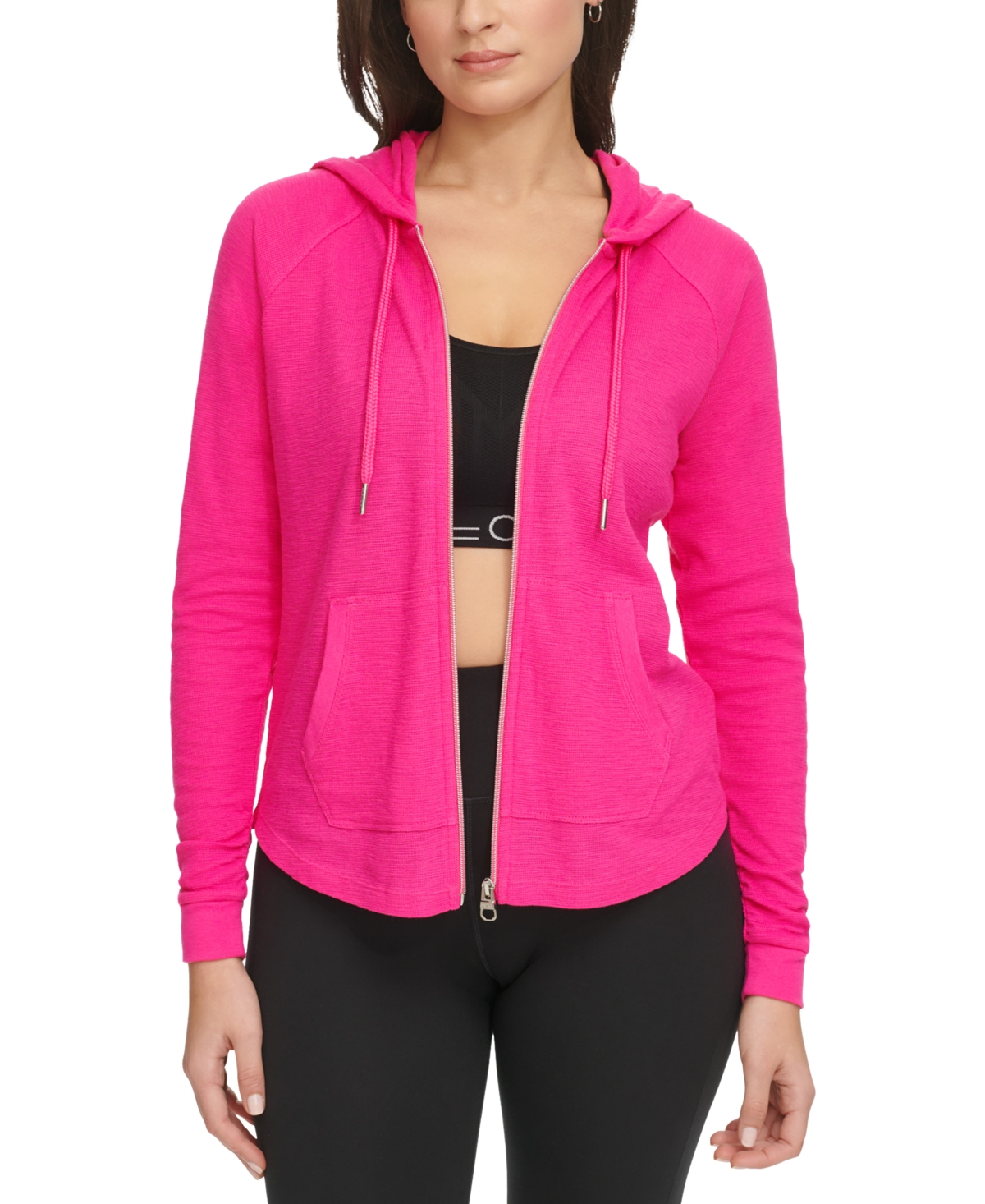 Shop Calvin Klein Performance Ruched-sleeve Zip Hoodie, Xs-3x In Electric Pink