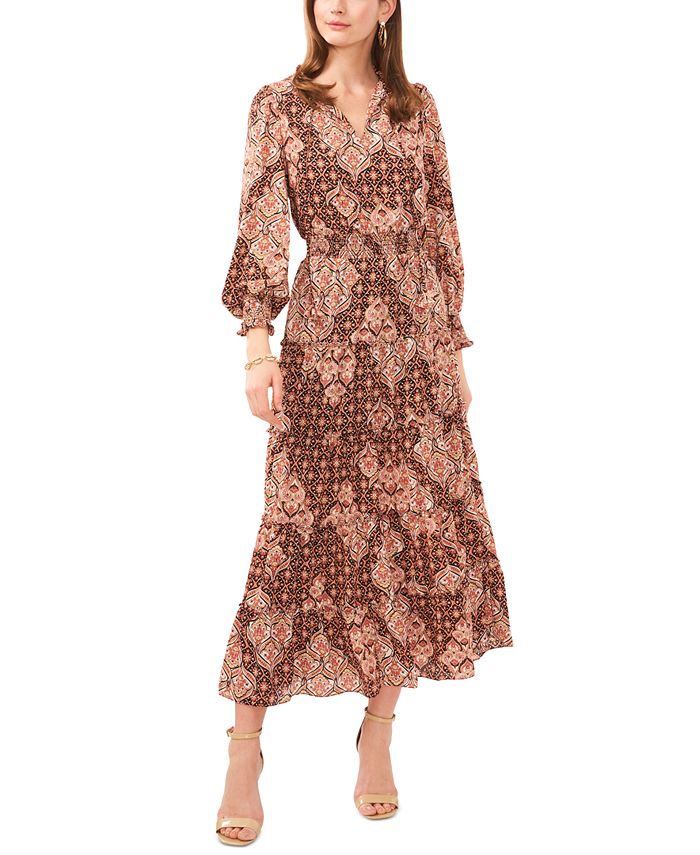 msk sleeveless tie neck tiered maxi dress
