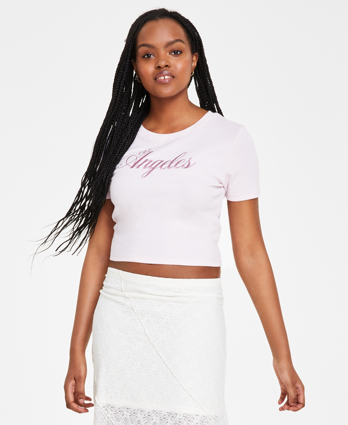 Juniors' Embroidered Ribbed Top - Pink