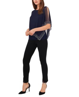 MSK - Petite Rhinestone Cape-Overlay Top