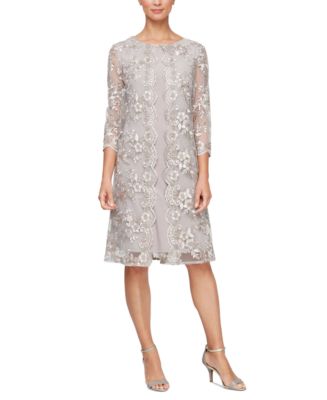 Alex Evenings Women s Floral Embroidered Mesh Jacket Sheath Dress