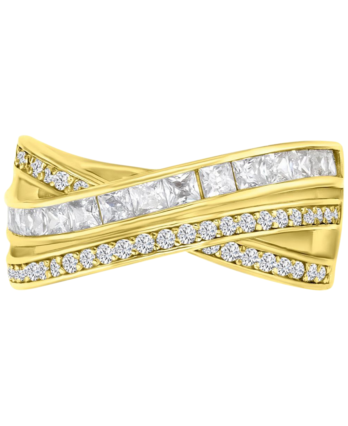 Shop Macy's Cubic Zirconia Princess & Round Double Row Crossover Statement Ring In Gold