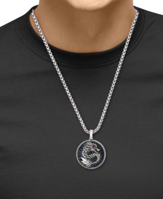 EFFY&reg; Men's Black Sapphire (7/8 ct. t.w.) & Ruby (1/20 ct. t.w.) Dragon Disc 22" Pendant Necklace in Sterling Silver