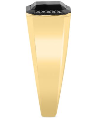 EFFY&reg; Men's Onyx & Black Diamond (1/20 ct. t.w.) Halo Ring in 14k Gold