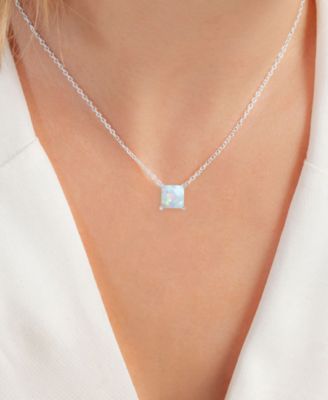 Lab-Grown Opal Square Cut Solitaire 18" Pendant Necklace (5/8 ct. t.w.)