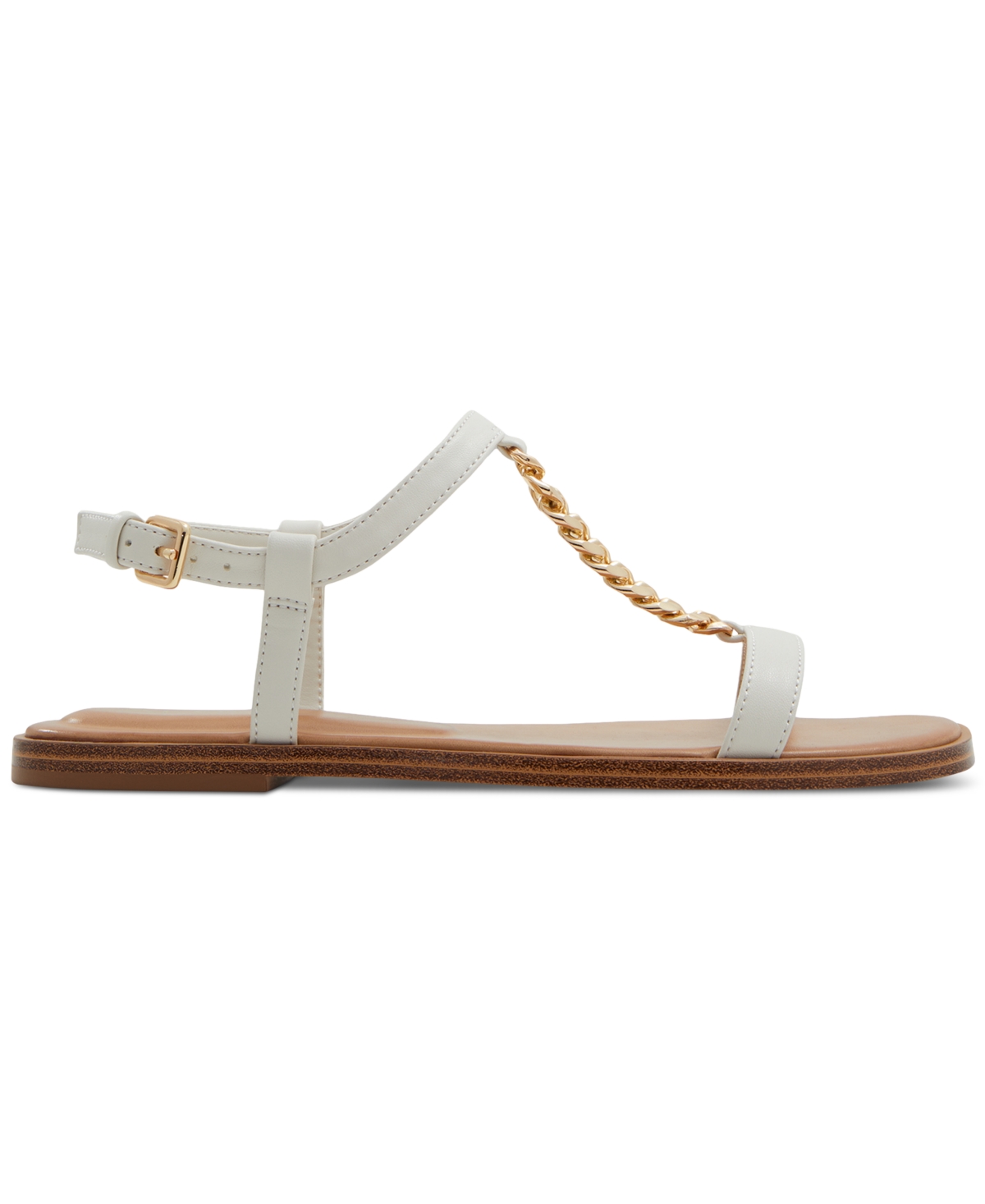 Shop Aldo Women's Ethoregan Chain Ankle-strap Flat Sandals In Open White Smooth