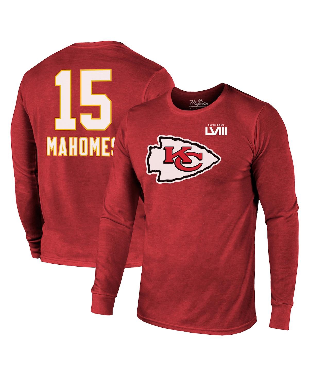 Majestic Threads Patrick Mahomes Red Kansas City Chiefs Super Bowl Lviii Name & Number Tri-blend Lon