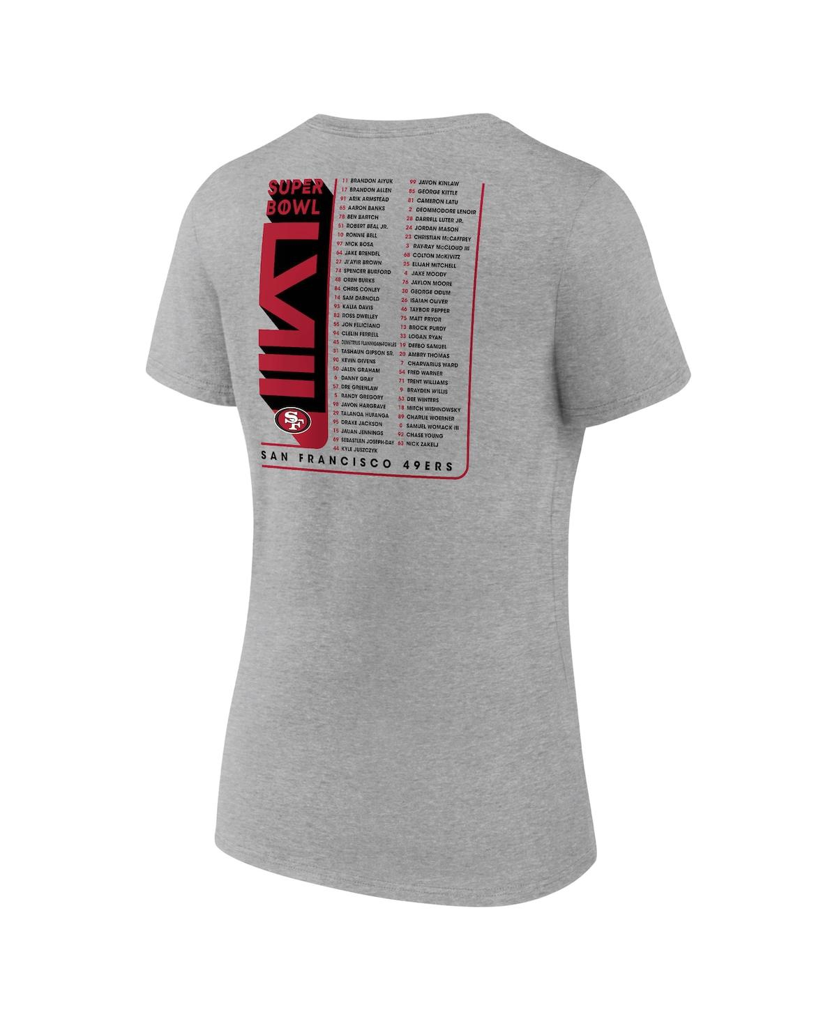 Women's Fanatics HeatherSan Francisco 49ers Super Bowl Lviii Roster V-Neck T-shirt - Gray