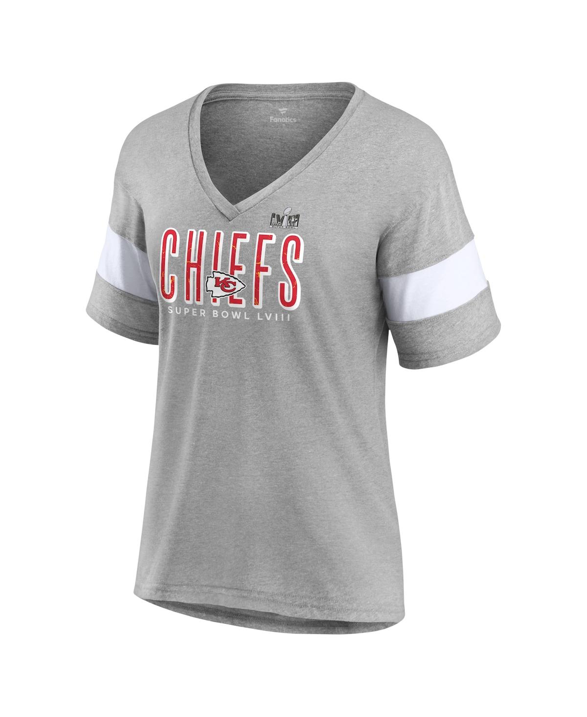 Women's FanaticsKansas City Chiefs Super Bowl Lviii Cheer Section Tri-Blend V-Neck Fashion T-shirt - Heather Gray