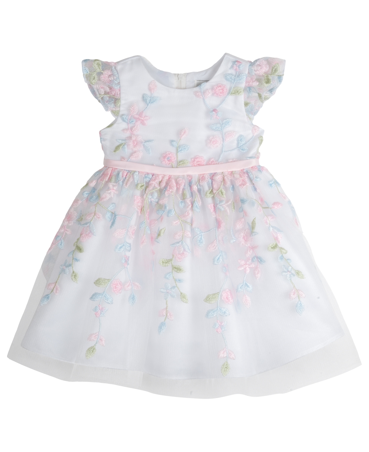 Shop Rare Editions Baby Girls Floral Embroidered Mesh Social Dress With Diaper Cover In White
