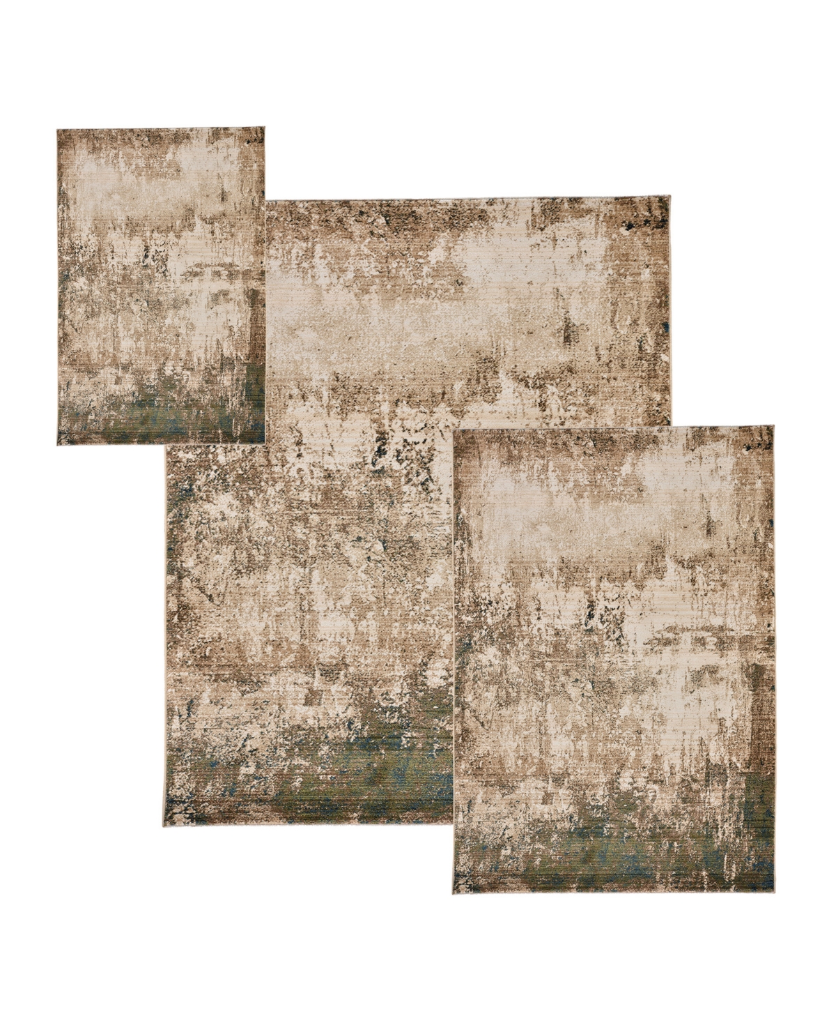 Km Home Axis Abstract 3'3" X 4'10", 5'1" X 7'5", 8' X 10' Area Rug Set, 3 Piece In Tan,multi