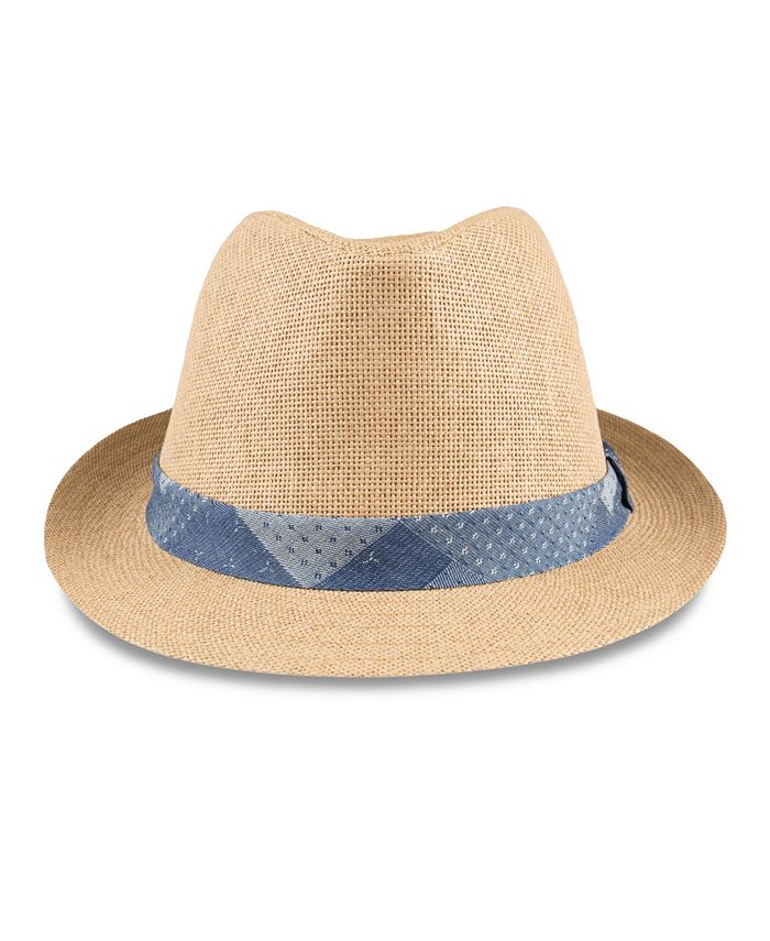 Levi's Men's Straw Fedora Hat with Denim Patchwork Band Macy's