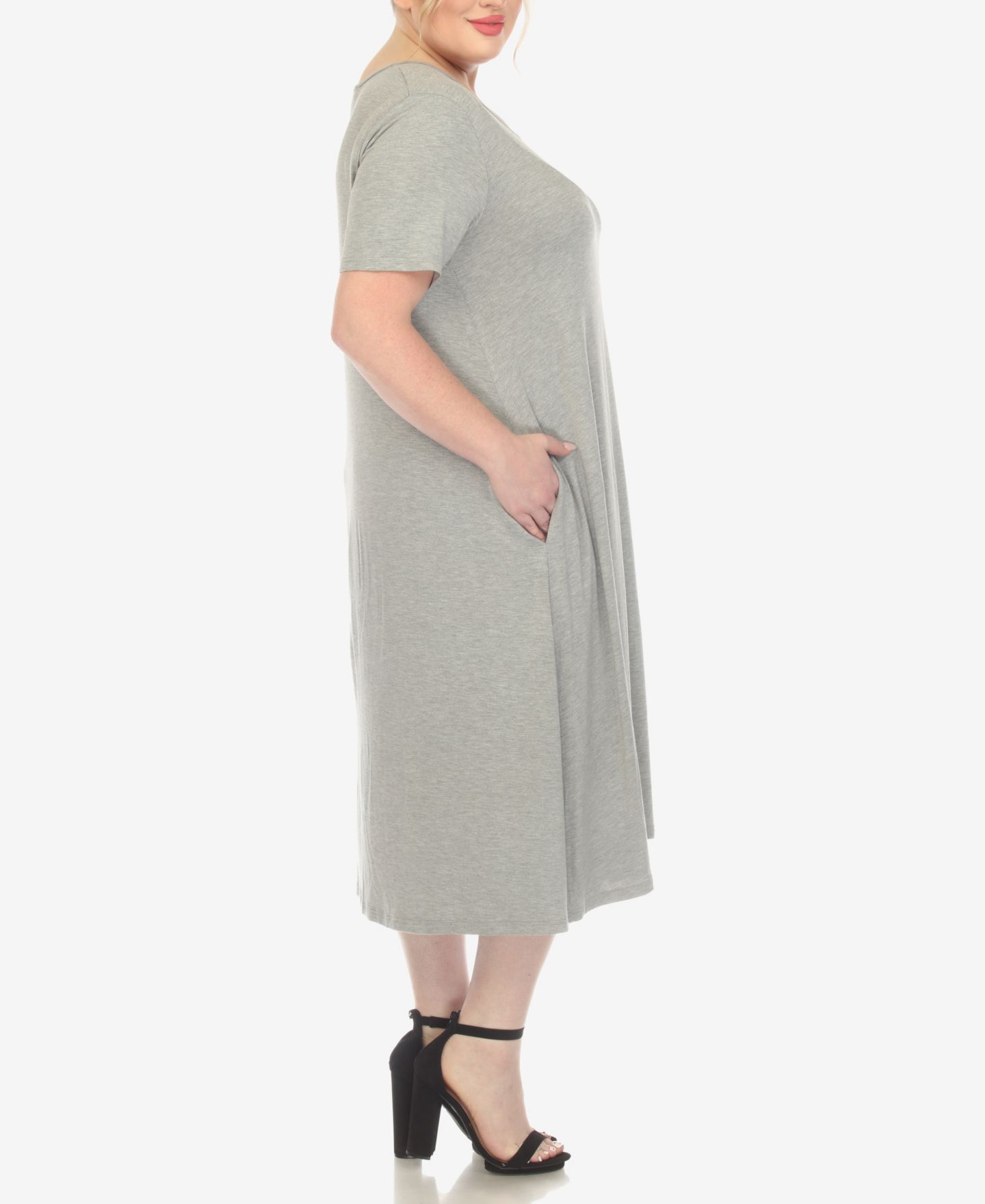 Женское платье White Mark Plus Size Short Sleeve Pocket Swing Midi, цвет: Меланжевый серый — фото 3