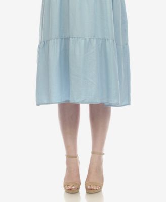 Plus Size Sleeveless Tiered Chambray Midi Dress