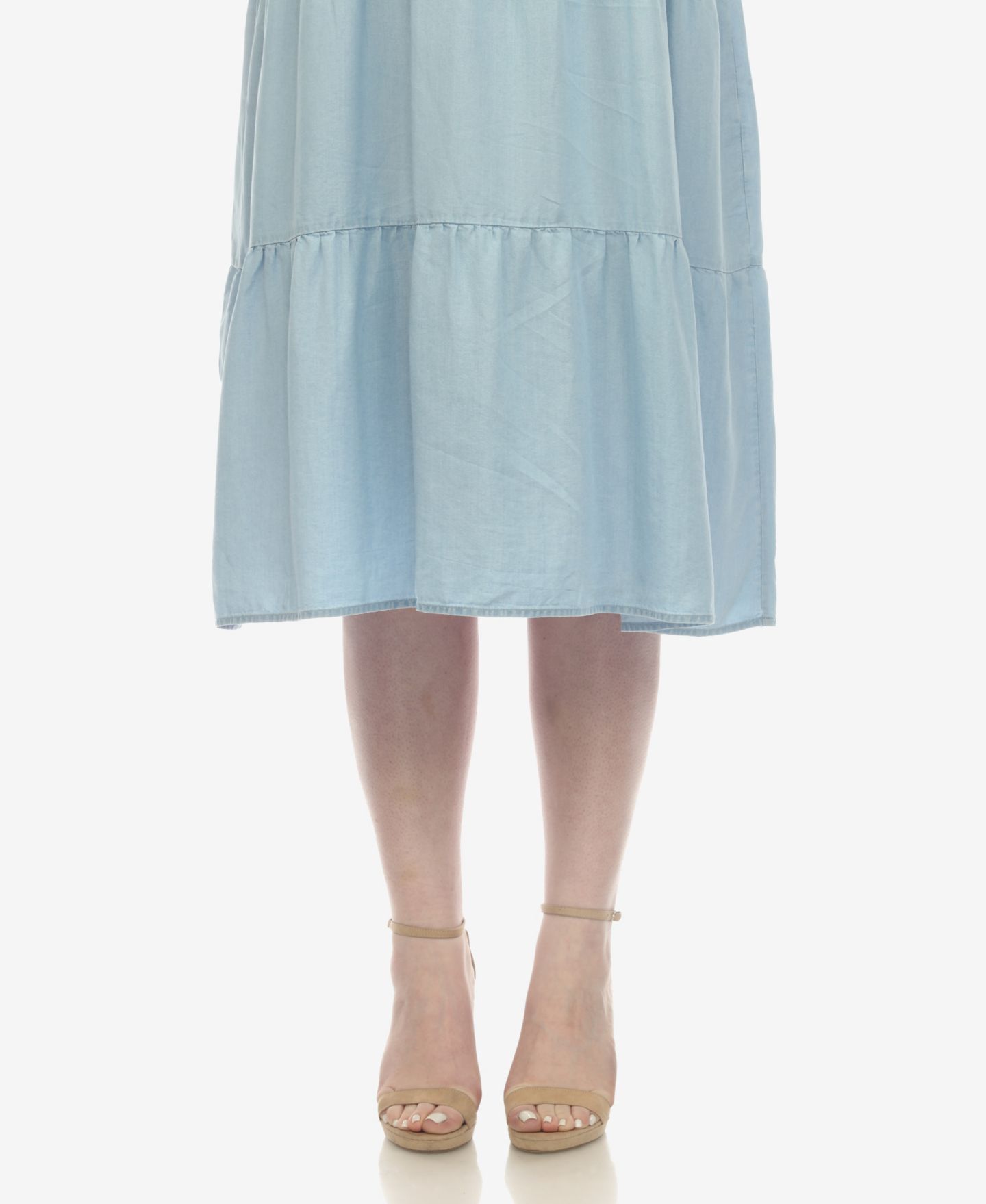 Женское платье White Mark Plus Size Sleeveless Tiered Chambray Midi, цвет: Джинсовый синий — фото 4
