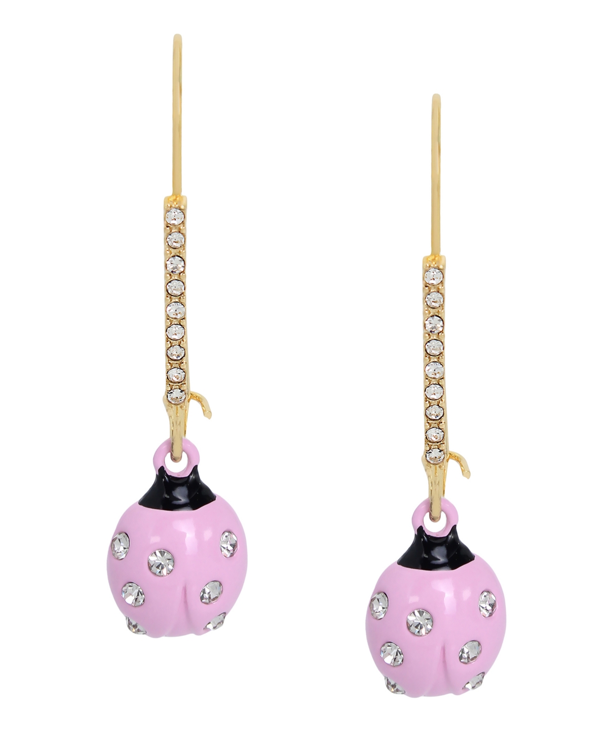 Faux Stone Ladybug Dangle Earrings - Pink, Gold