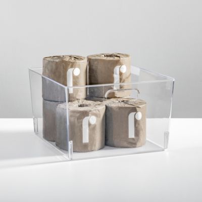 Plastic Bathroom Storage Organizer Bin with Handles, 8 Pack, Clear