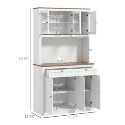 71" Tall Melamine-Coated Adjustable Shelves Glass Doors Microwave Space Pantry Storage Cabinet