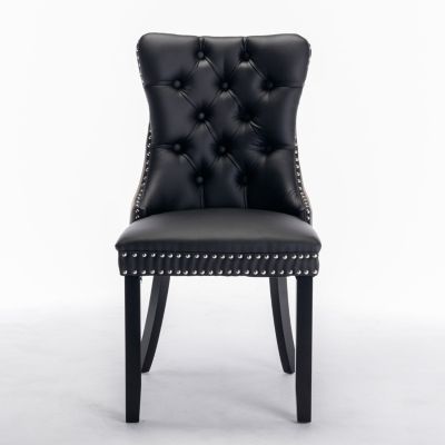 Contemporary Tufted Dining Chairs Set, Black+Gray
