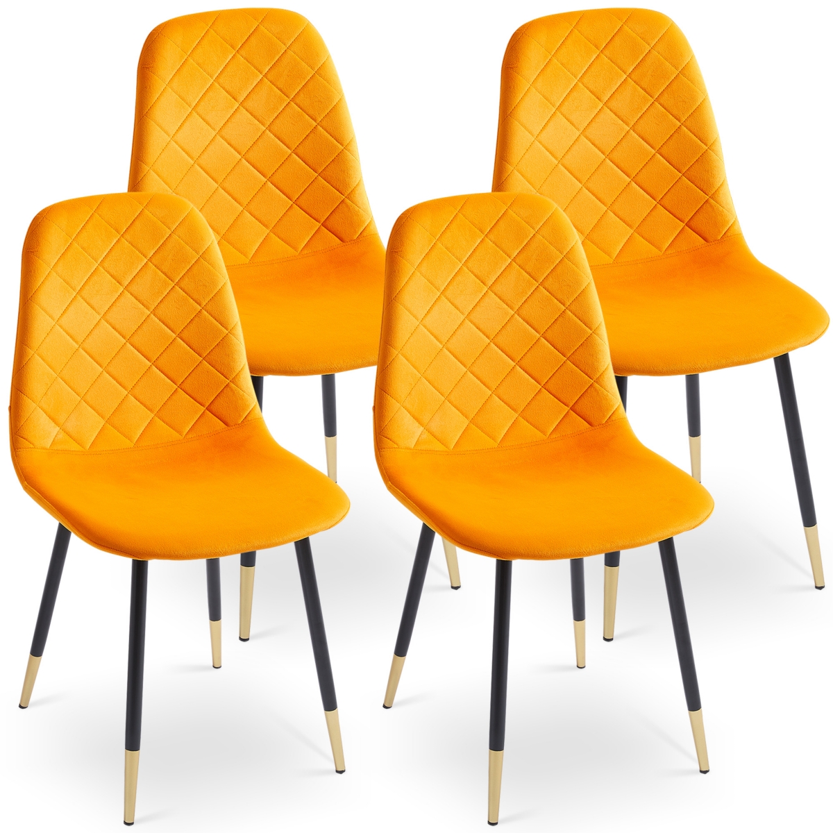 Streamdale FurnitureVelvet Tufted Accent Chairs with Golden Color Metal Legs, Modern Dining Chairs for Living Room,Set of 4 - Orange