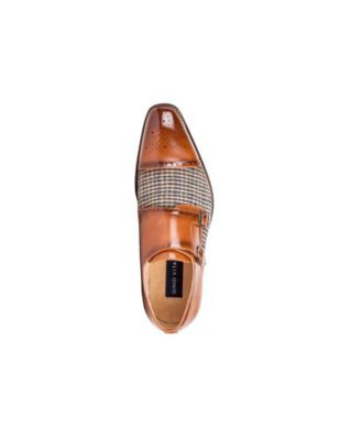 Double Monk Strap Houndstooth Medallion Cap Toe Dress Shoes