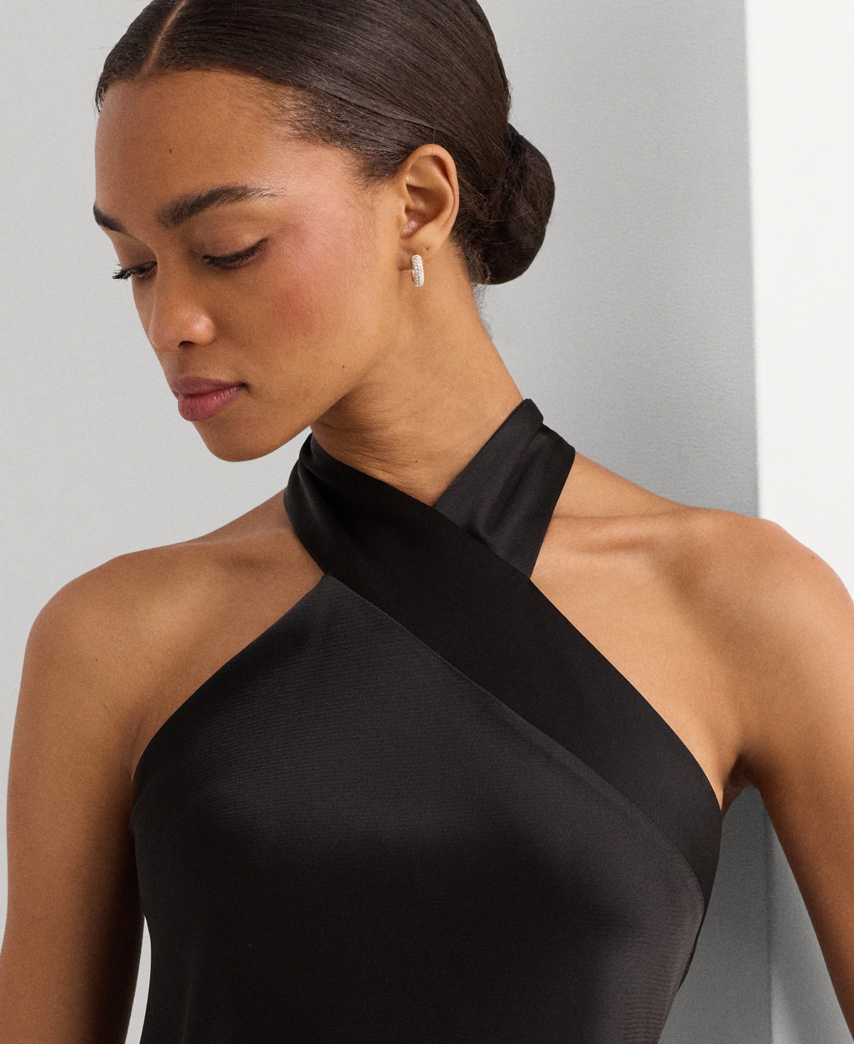Shop Lauren Ralph Lauren Women's Satin Halter A-line Dress In Black