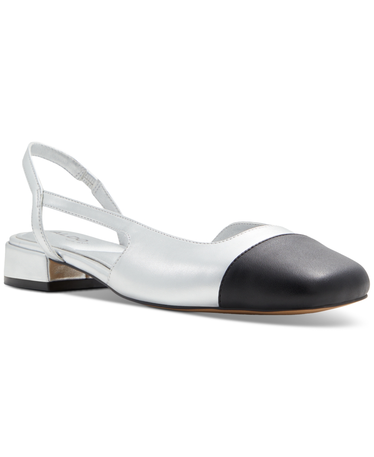 Shop Aldo Women's Amandine Slingback Cap Toe Block-heel Flats In Silver Mixed