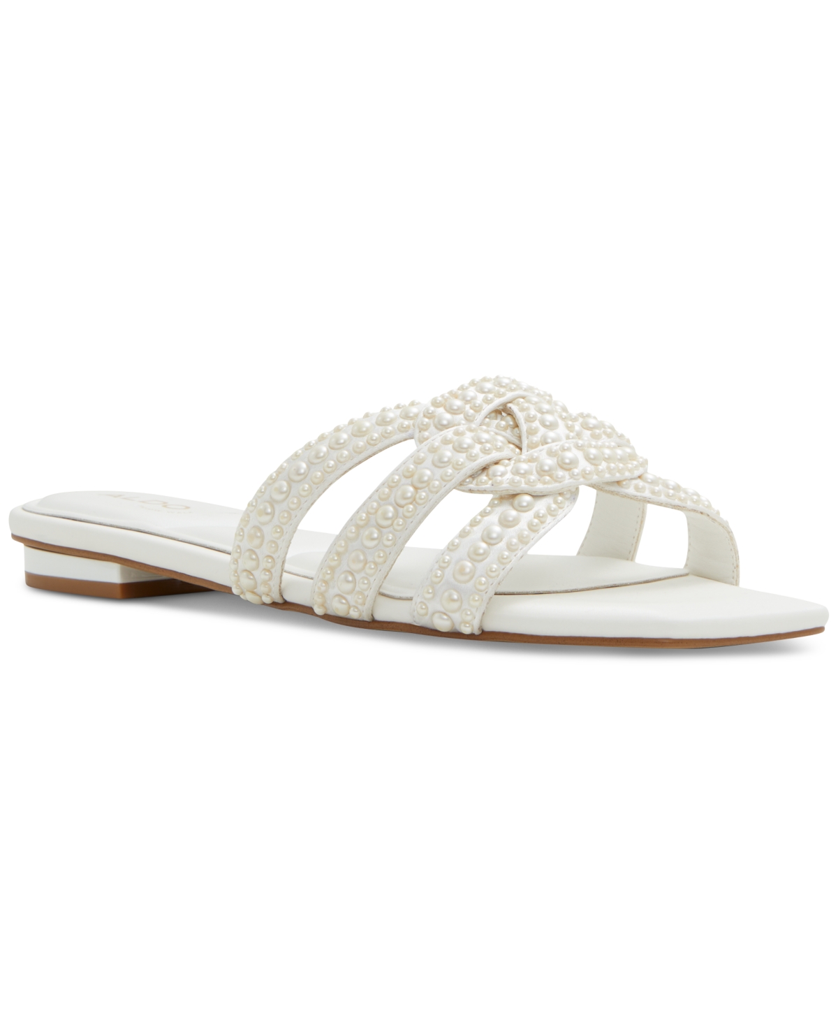 Aldo Women's Lilu Pearl Crisscross Strappy Slide Flat Sandals In White Mixed