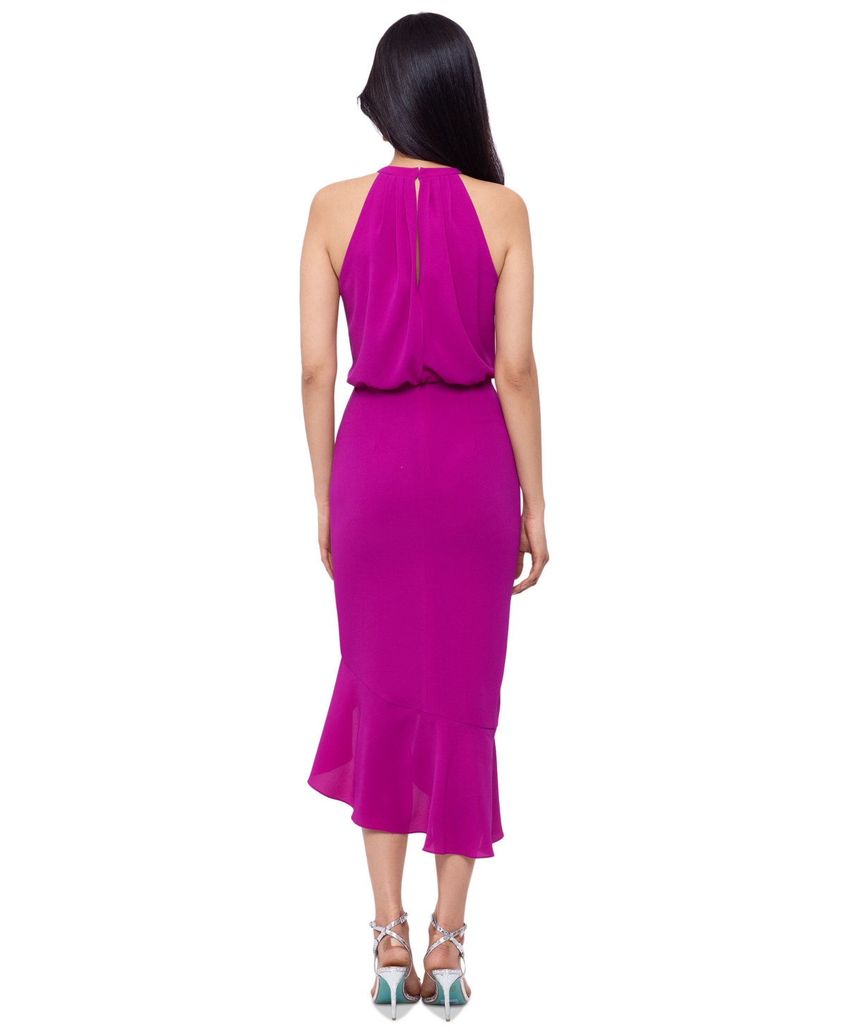 Xscape Women's Crepe Halter-Neck High-Low Midi Dress