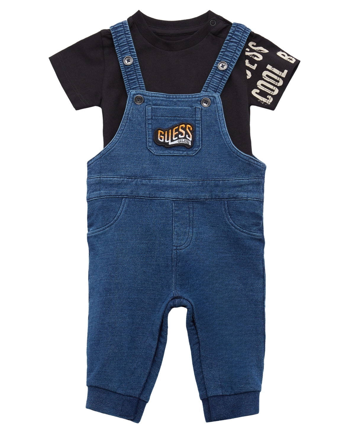 Shop Guess Baby Boys Short Sleeve T Shirt And Overall Set In Black