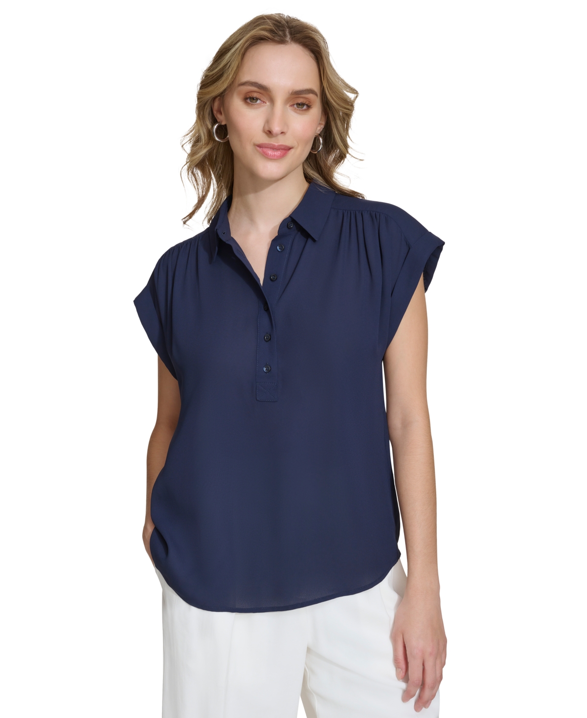 Calvin Klein Women's Short Sleeve Button Front Shirt In Twilight