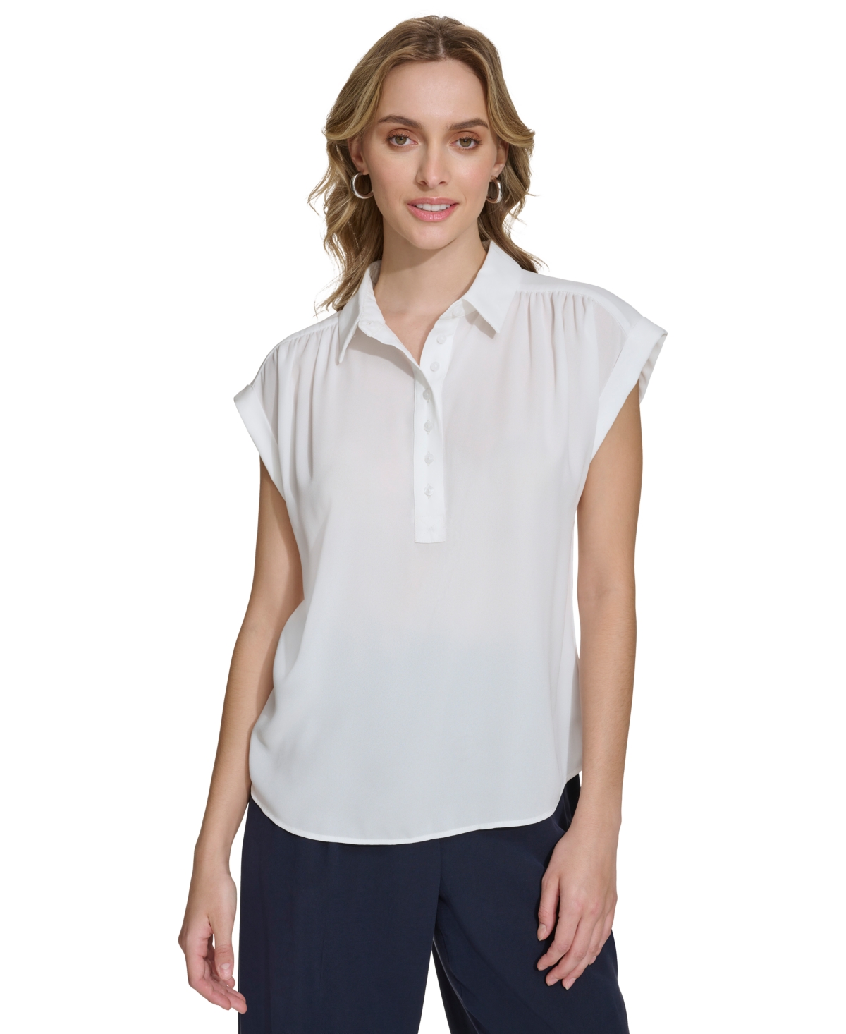 Calvin Klein Women's Short Sleeve Button Front Shirt In Soft White