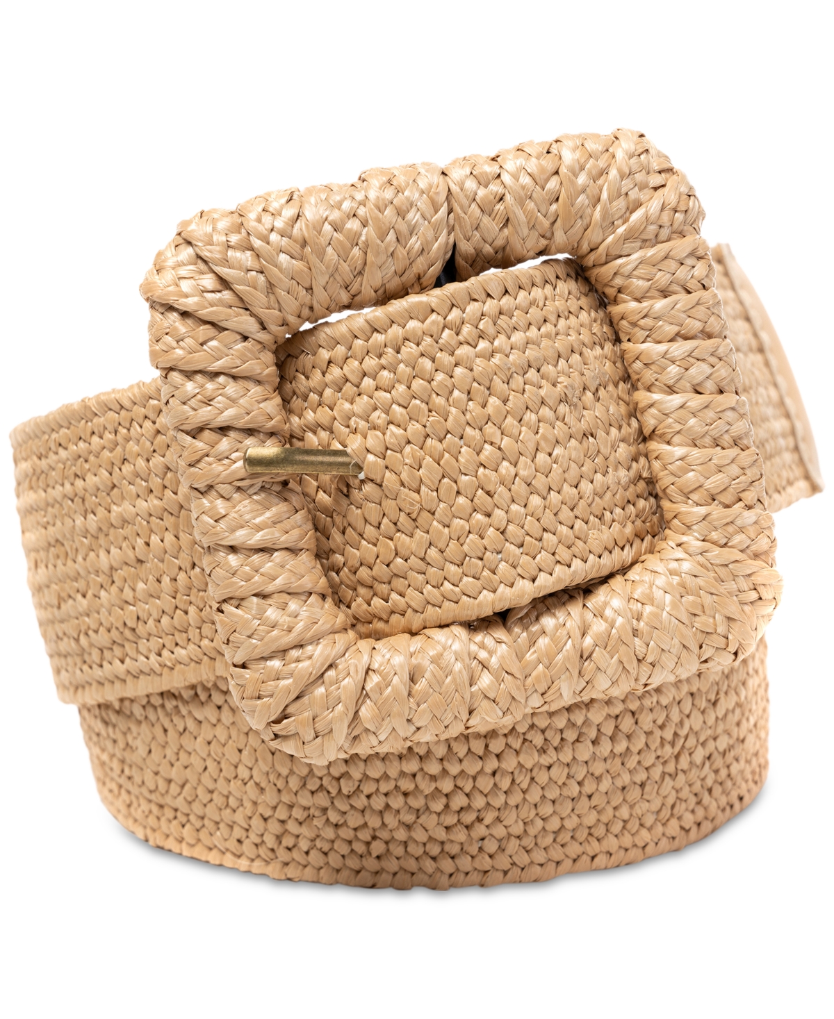 Women's Stretch Straw Wrapped-Buckle Belt, Created for Macy's - Natural