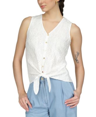 Michael Kors - Petite Button-Front Tie-Hem Tank Top