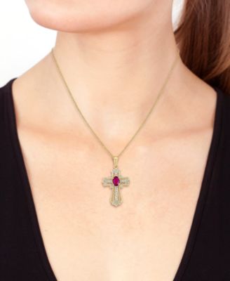 EFFY® Ruby (1/2 ct. t.w.) & Diamond (1/2 ct. t.w.) Openwork Cross 18" Pendant Necklace in 14k Gold