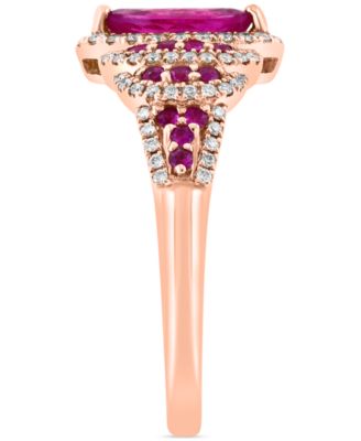 EFFY&reg; Ruby (7/8 ct. t.w.) & Diamond (7/8 ct. t.w.) Marquise Halo Statement Ring in 14k Rose Gold
