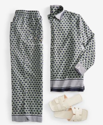 Shop Nautica Jeans Nautica Womens Printed Button Down Linen Tunic Top Printed Pull On Pants In Sltd Lime