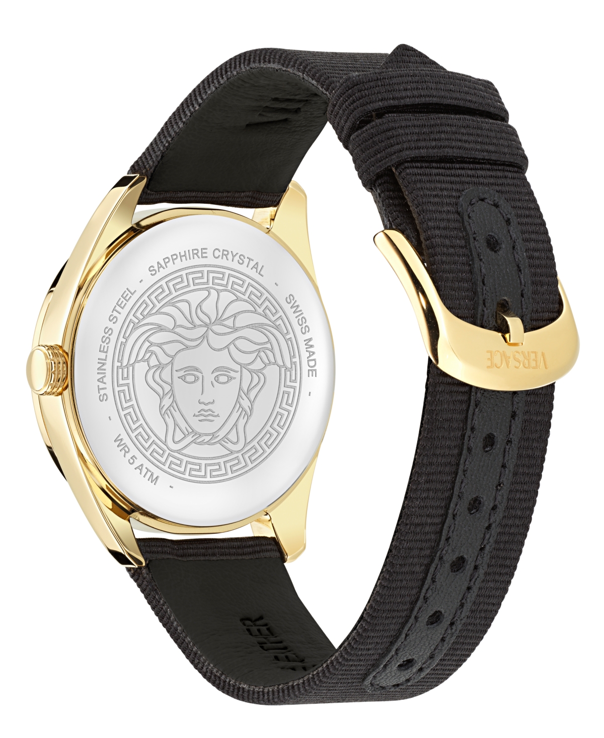 Shop Versace Women's Black Grosgrain Strap Watch 36mm In Gold