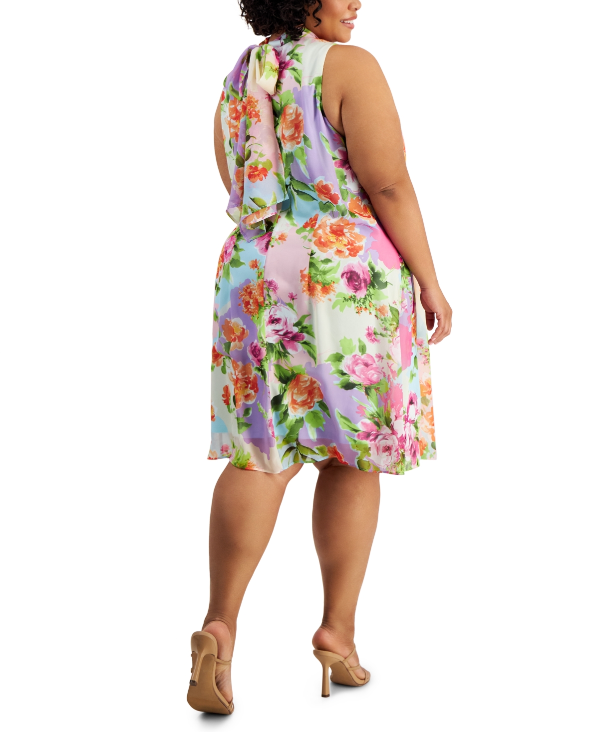 Shop Robbie Bee Plus Size Floral-print Sleeveless A-line Dress In Multi