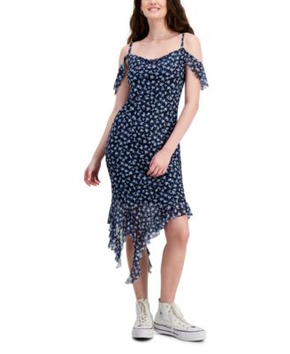 Tinseltown - Juniors' Cold-Shoulder Asymmetric-Hem Midi Dress