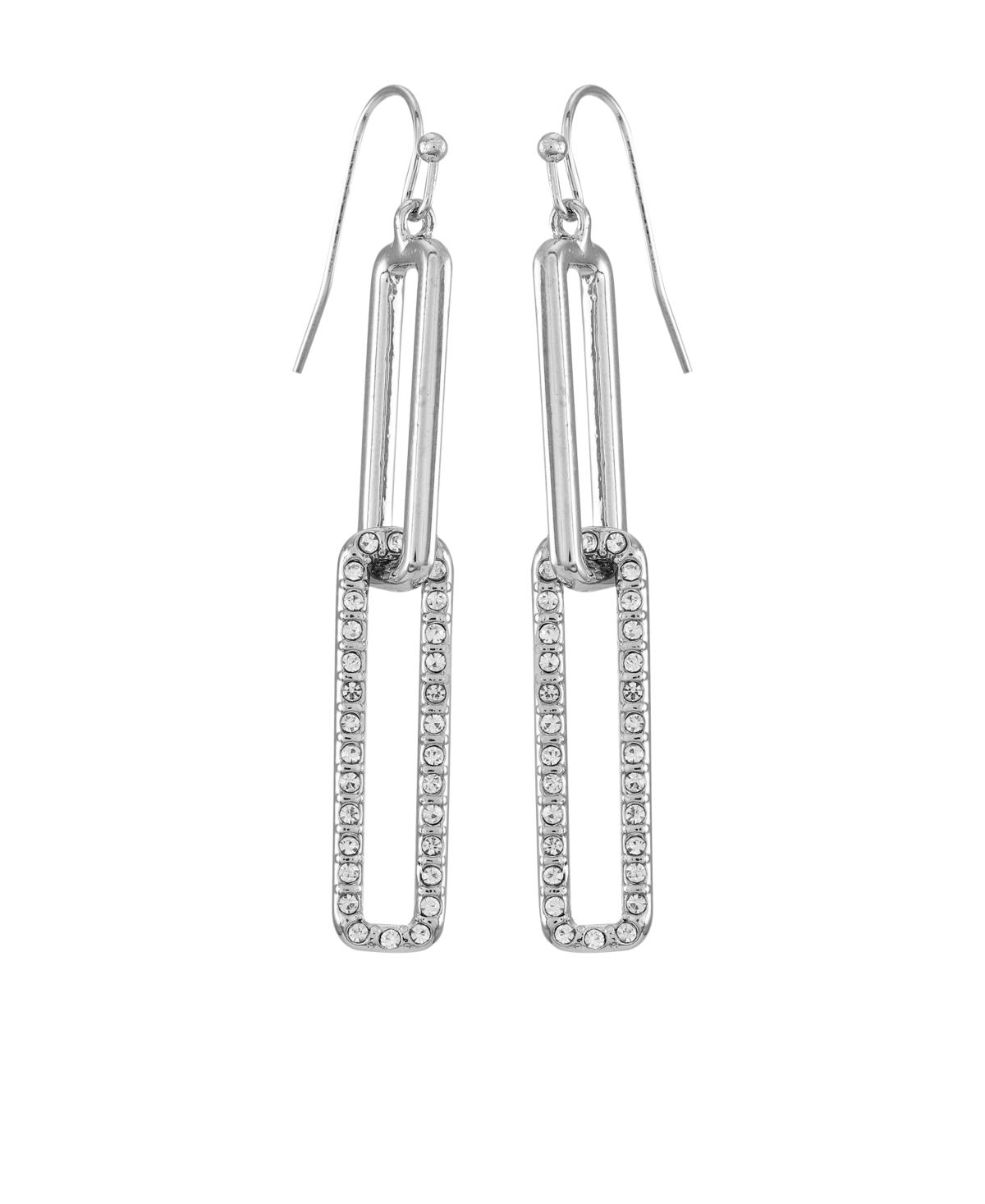 Silver-Tone Glass Stone Linear Link Drop Earrings - Silver