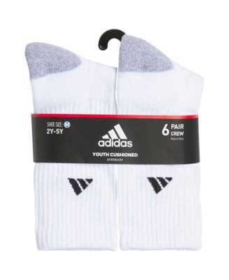Boys Youth Athletic Cushioned Crew Socks, Pack of 6