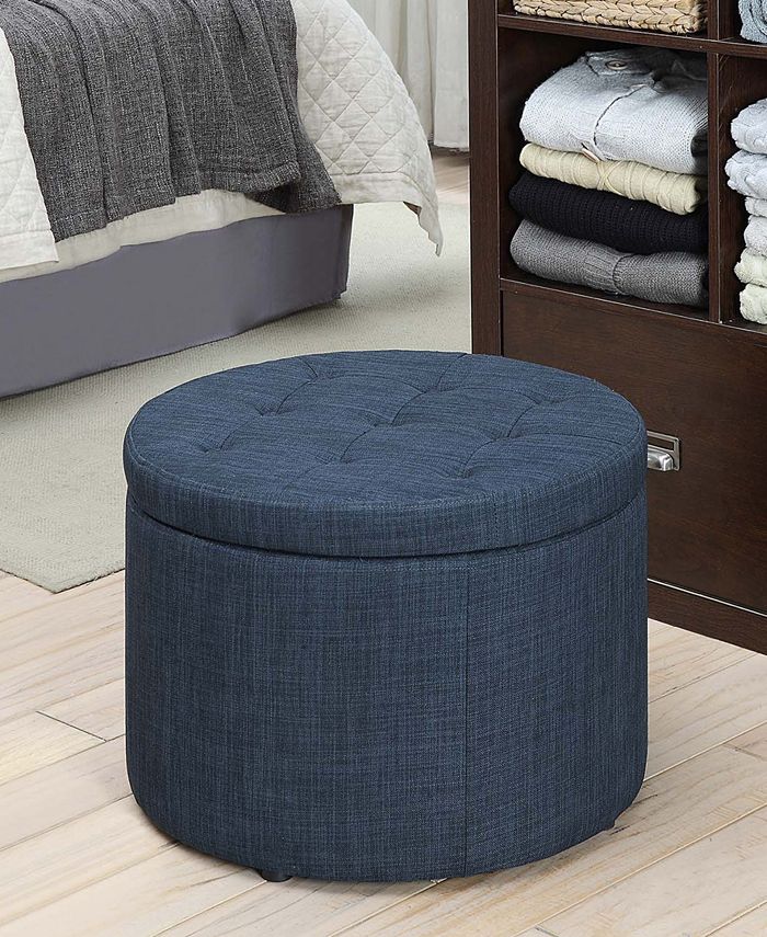 Convenience Concepts 22" Faux Linen Round Shoe Storage Ottoman - Macy's